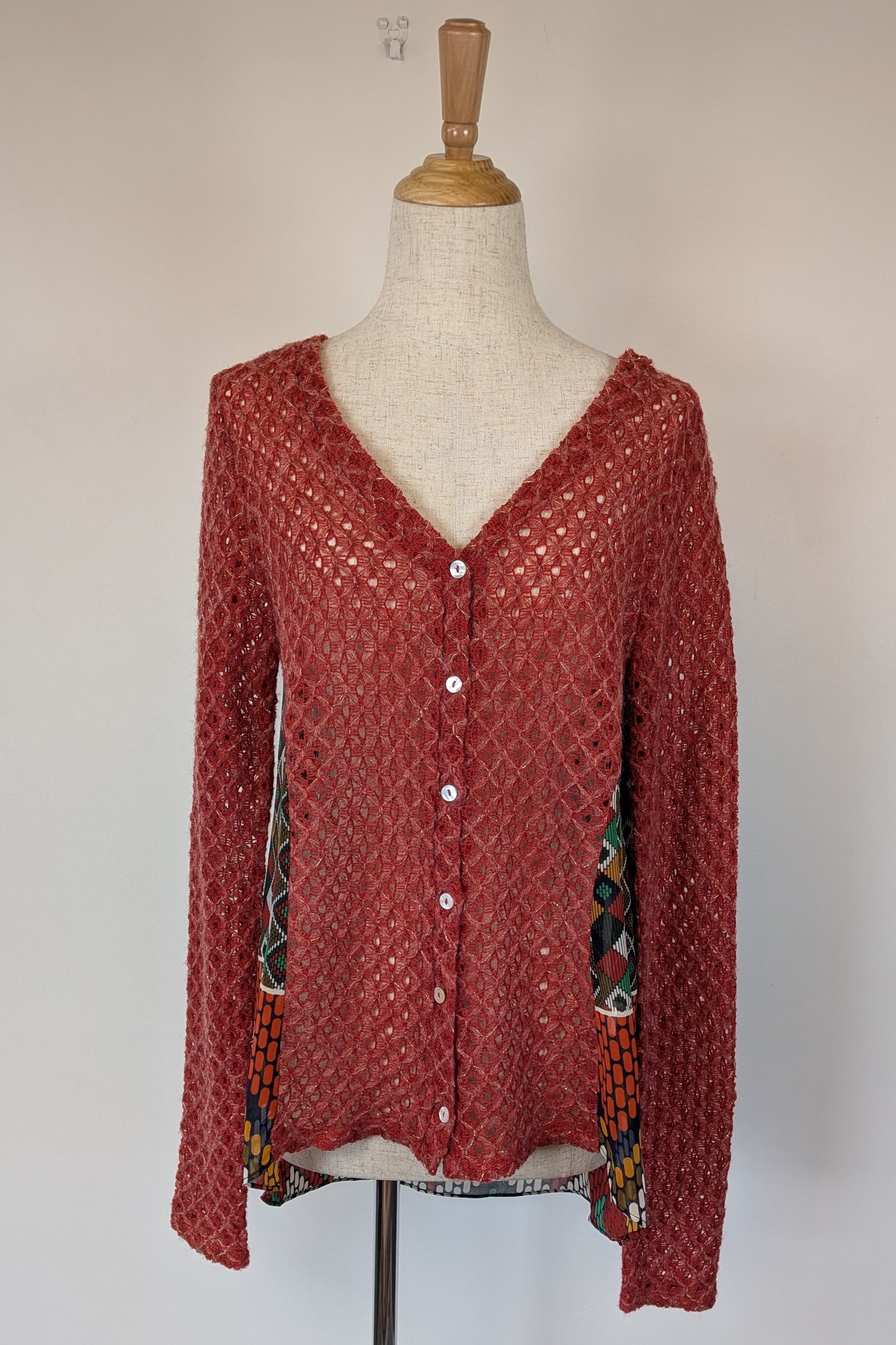 Ellis & Dewey White Label Red Wool Blend Panel Cardigan Size S