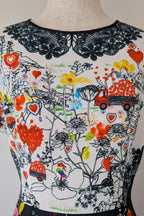 Piccione.Piccione Italian Designer Printed A-Line Dress Size 10/12