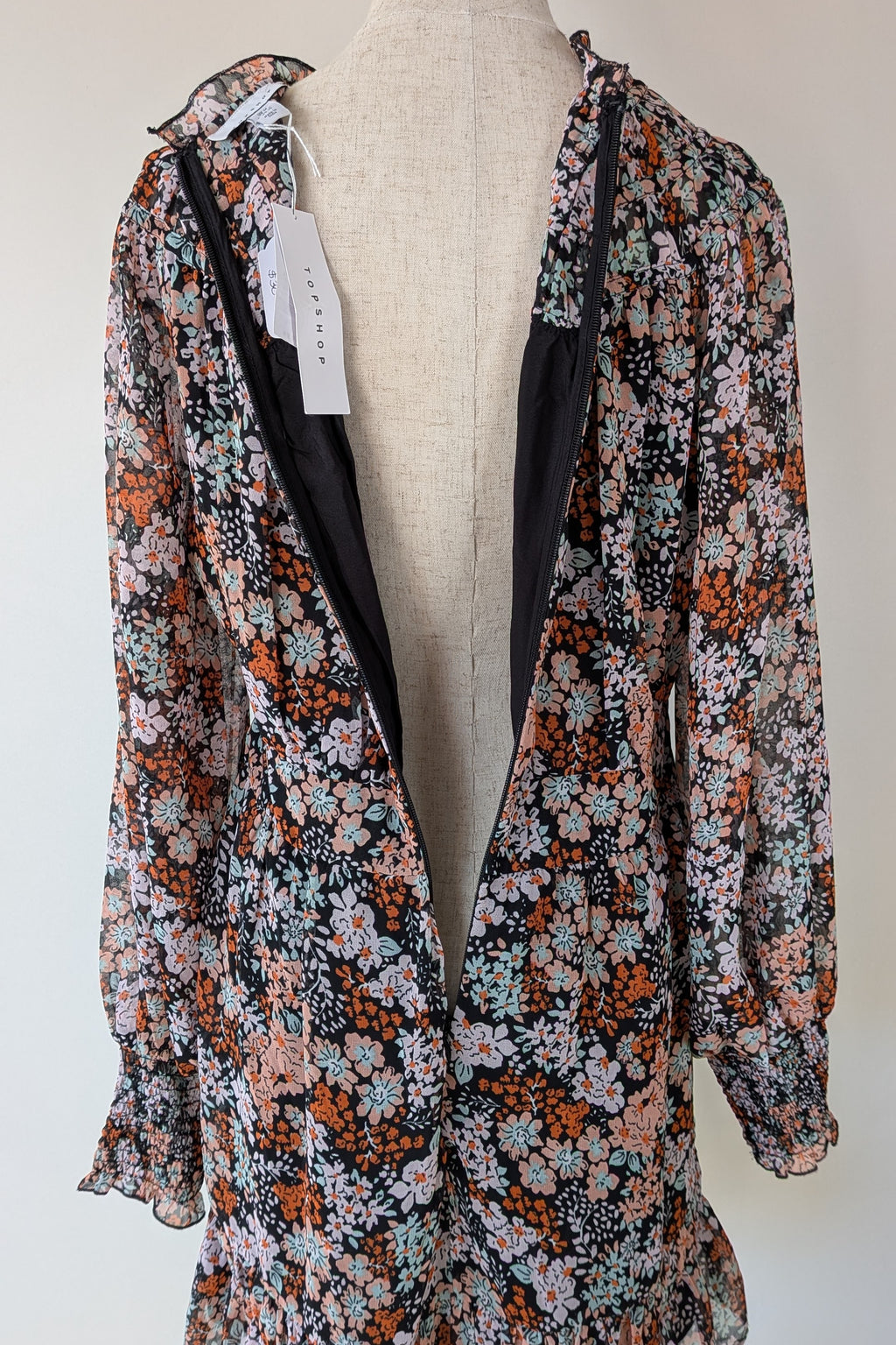 Topshop Floral Print Ruched Mini Dress Sz 14 RRP $80