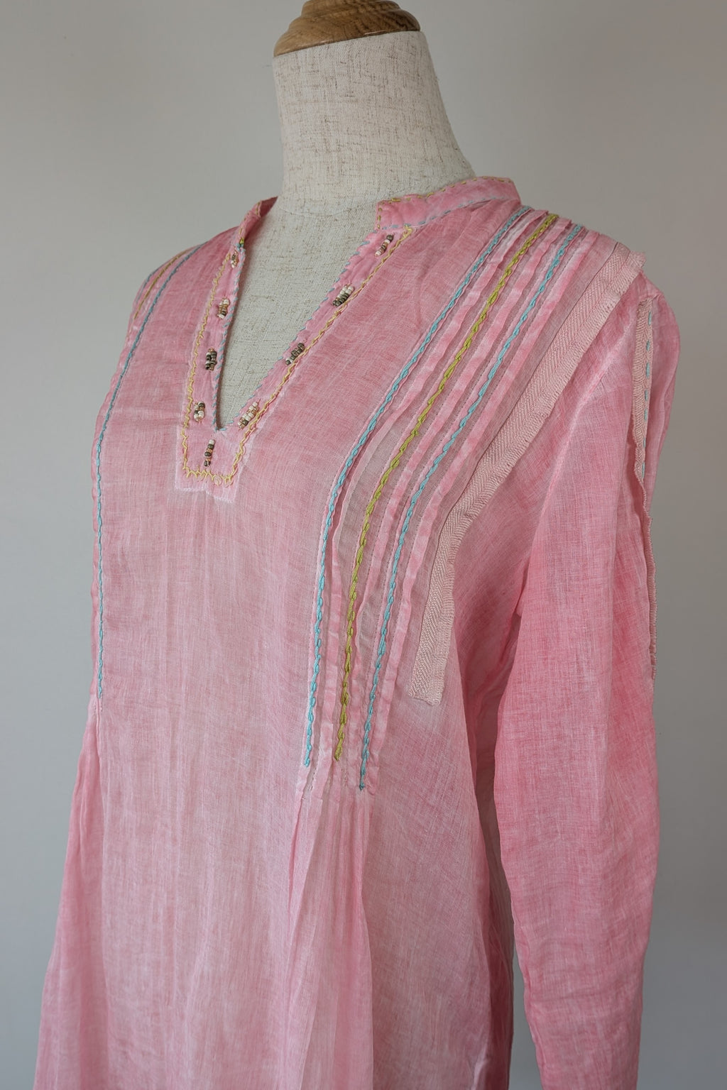 Nemuki Pink Embroidered 100% Cotton Gauze Kurta Tunic Size M