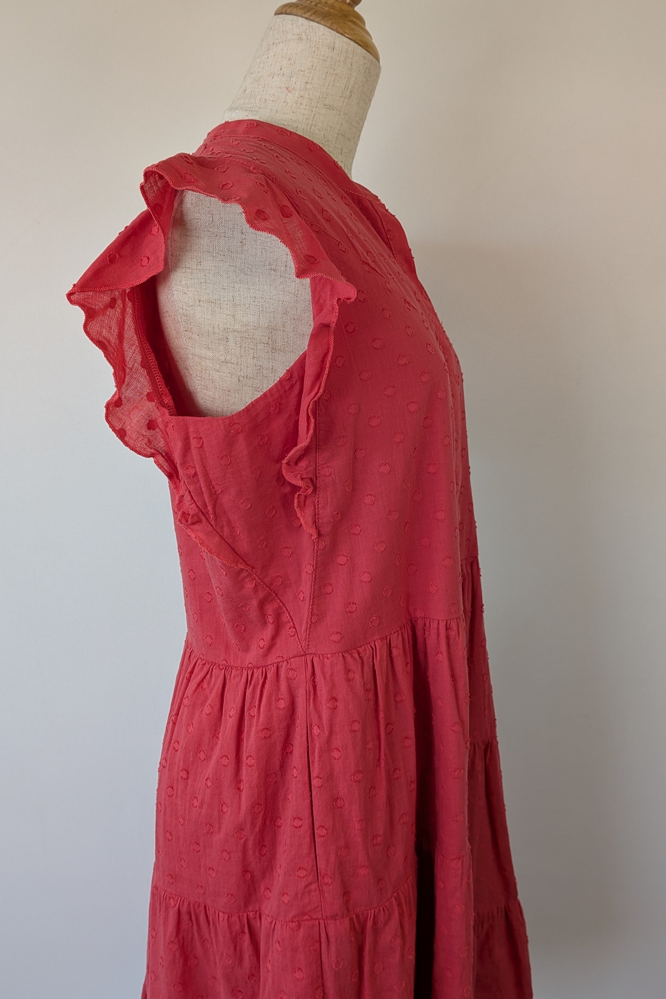 French Connection Geranium Polka Dot 100% Cotton Flutter Sleeve Dress Size 8