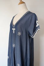 Ruby Yaya Denim Blue Embroidered Kaftan Dress Size M