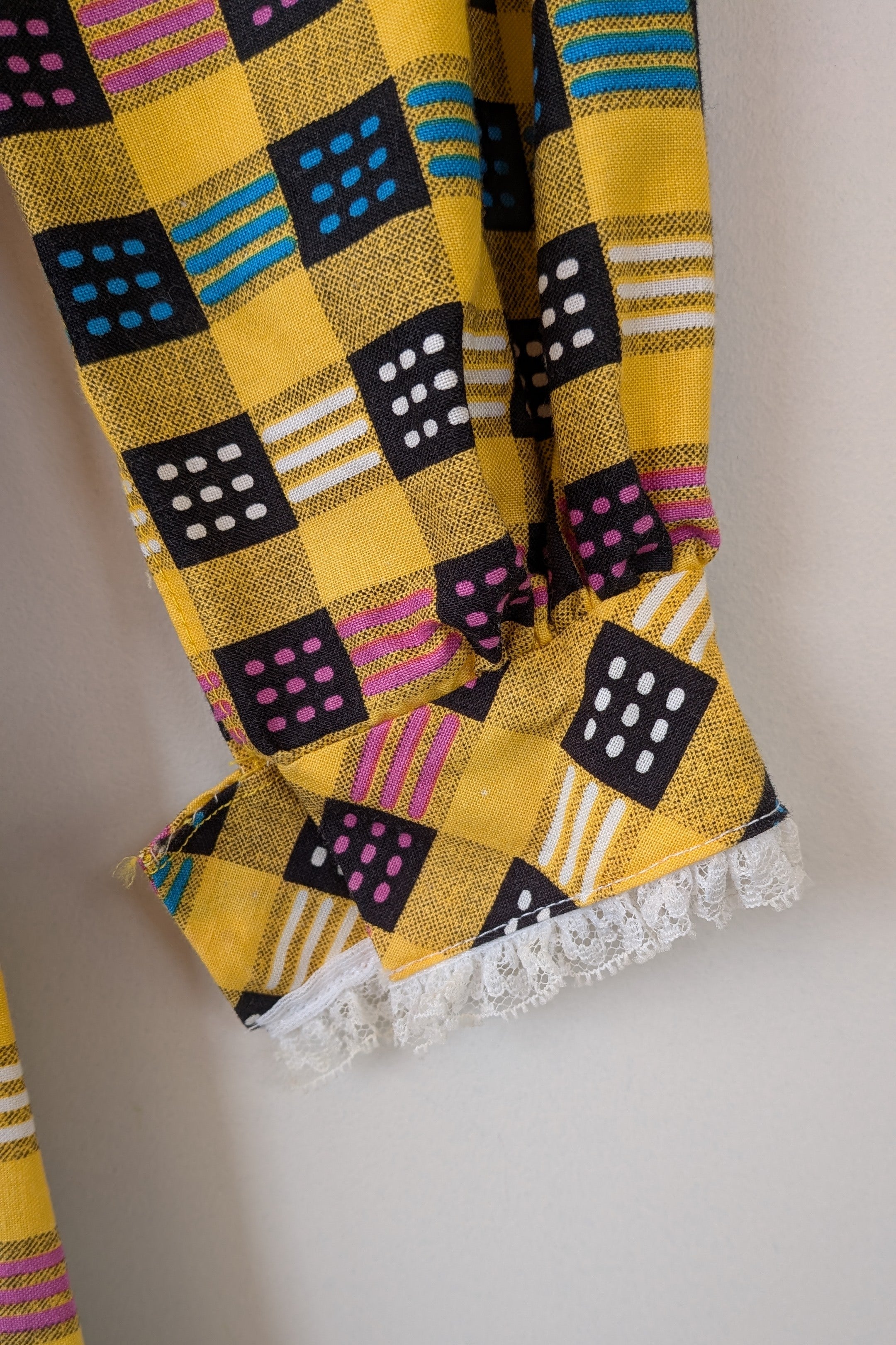 Vintage 70s Handmade Yellow Plaid Fit and Flare Midi Dress Size 4