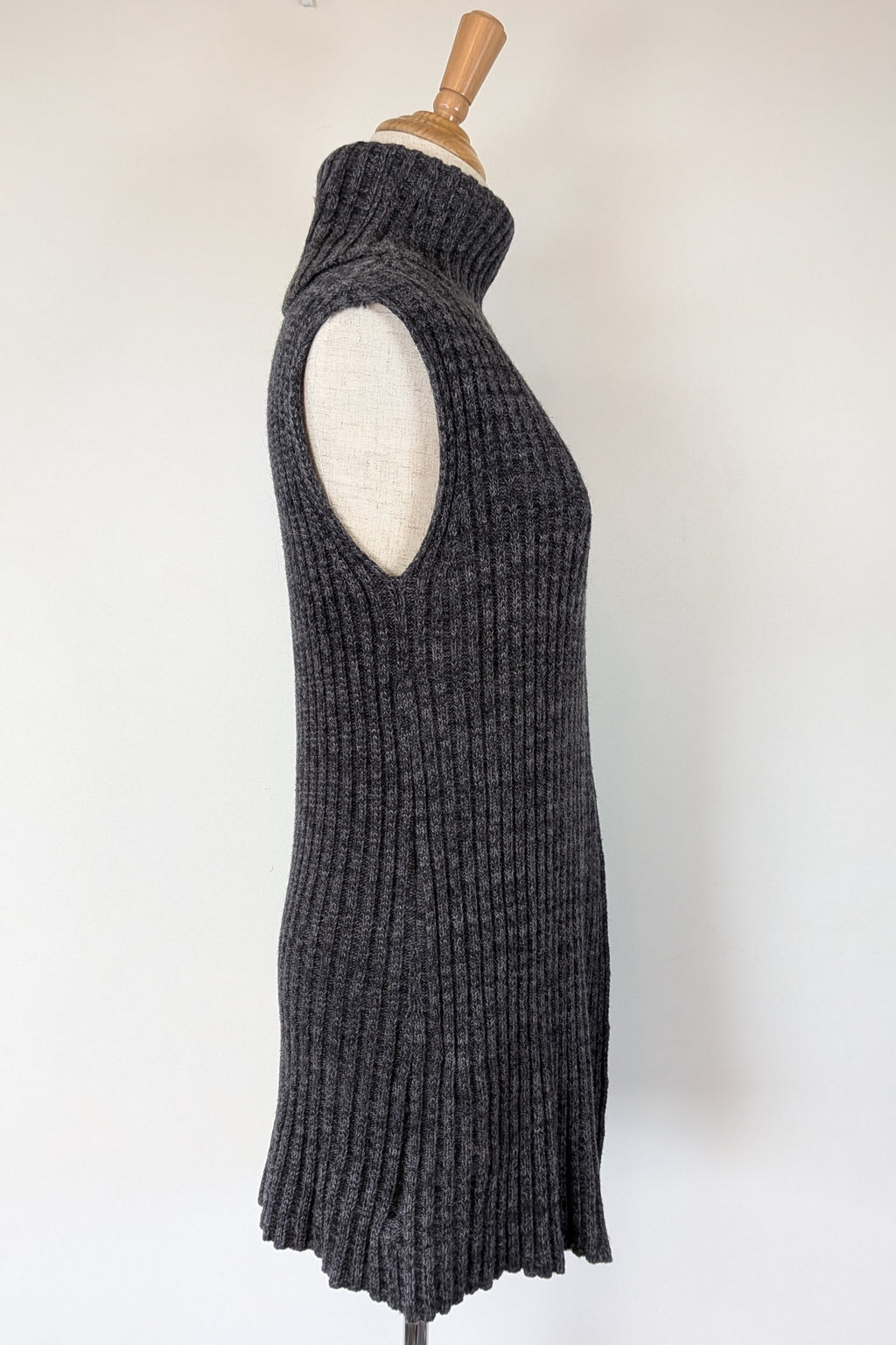 Country Road Grey Wool Cashmere Blend Rib Knit Sleeveless Turtleneck Jumper Size XS