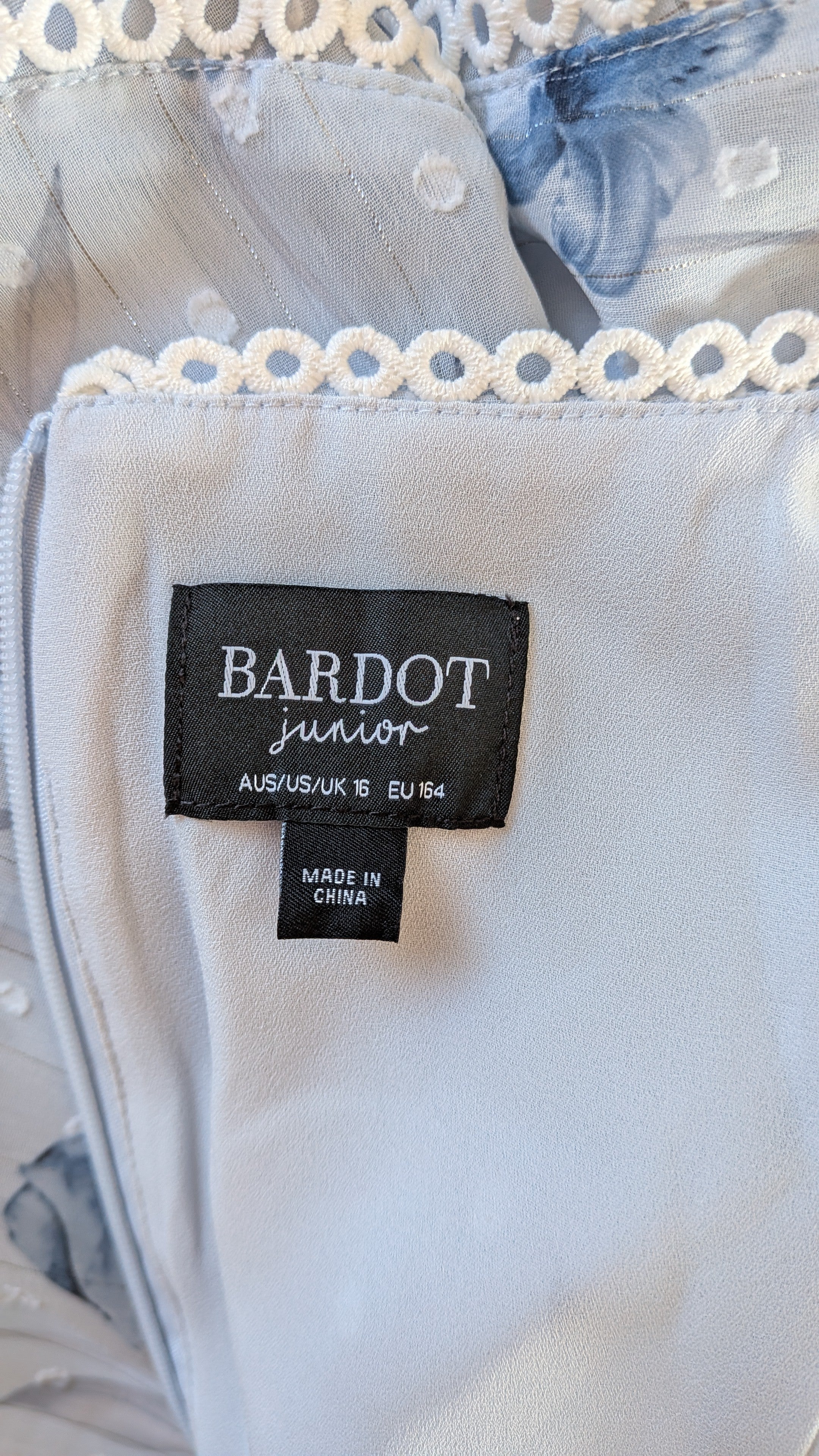 Bardot Junior Sadie Trim Dress in Blue Lily Size 16