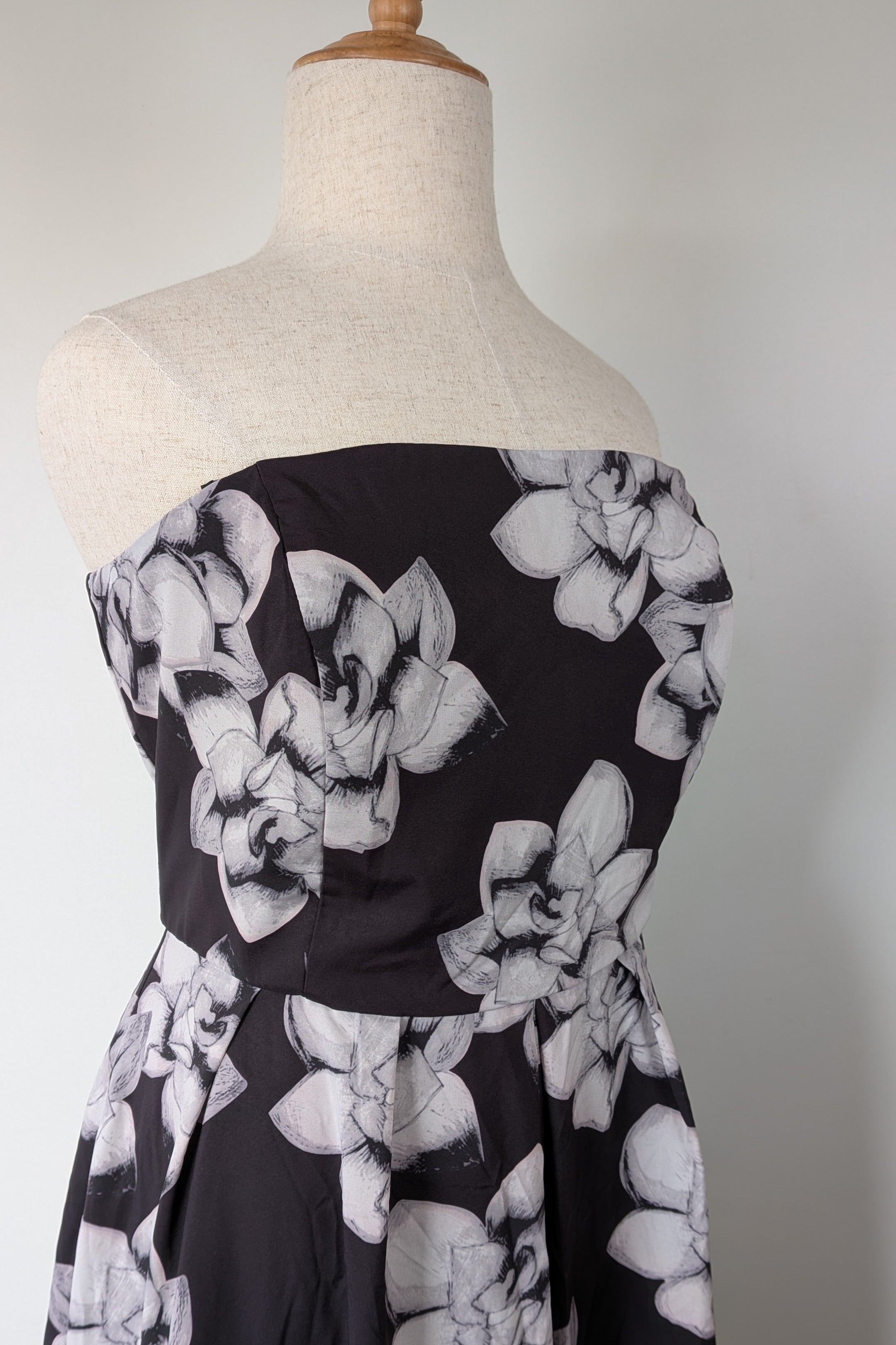 City Chic Strapless Fit and Flare Black Rose Midi Dress Size L