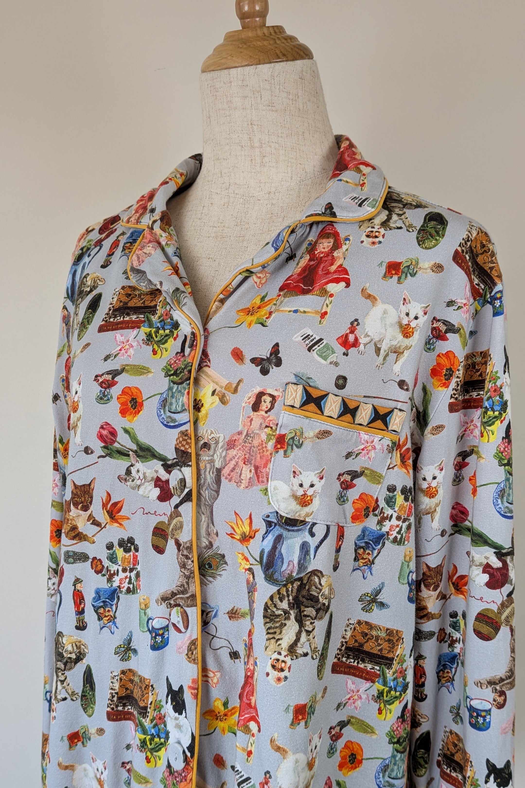 Blue Illusion x Nathalie Lété House of Cats PJ Top Size S