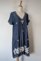 Ruby Yaya Denim Blue Embroidered Kaftan Dress Size M