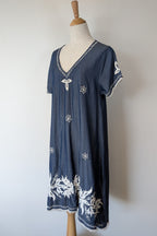 Ruby Yaya Denim Blue Embroidered Kaftan Dress Size M