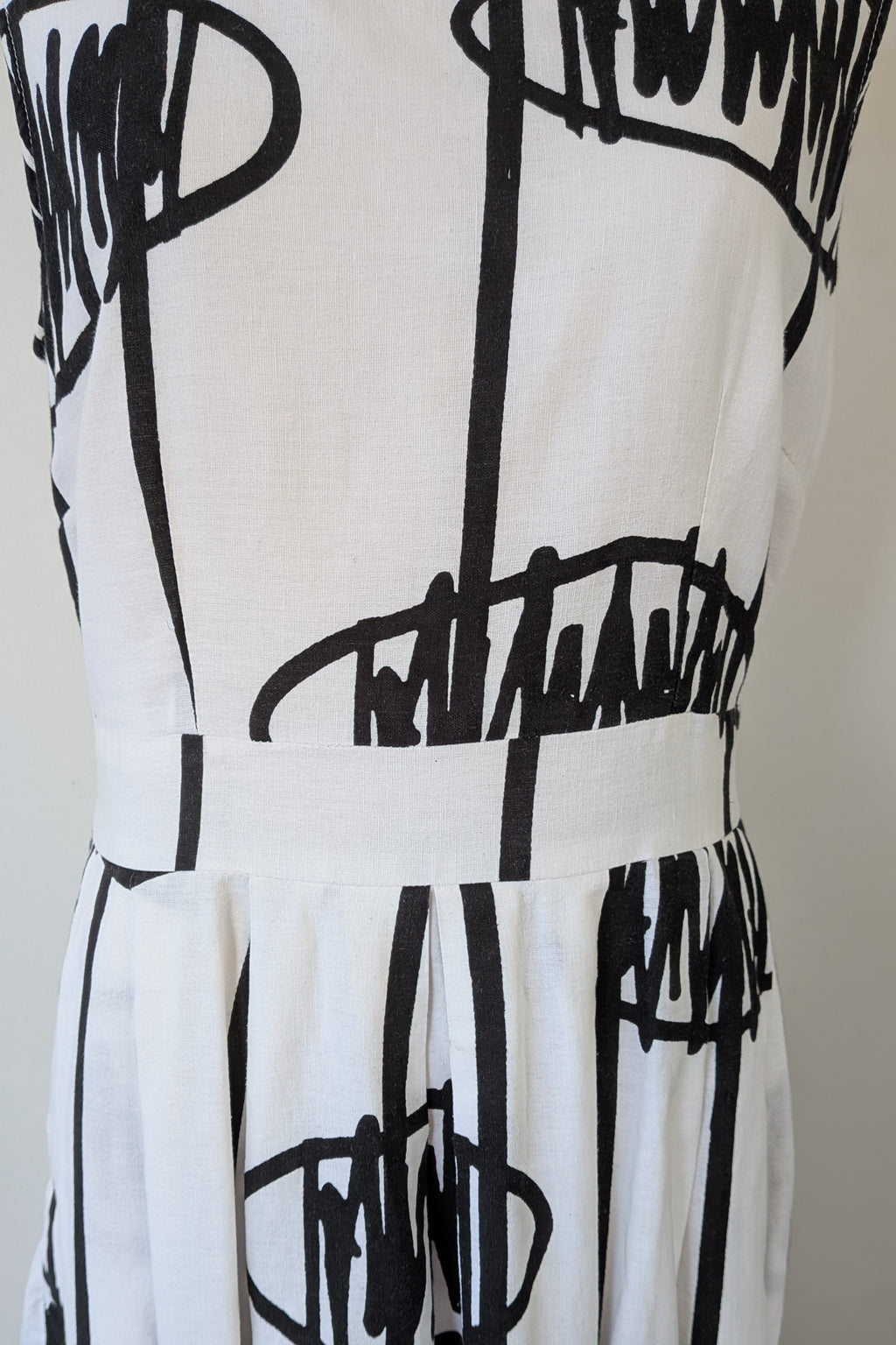 Orientique Black White Arty Linen Cotton Dress Size 10