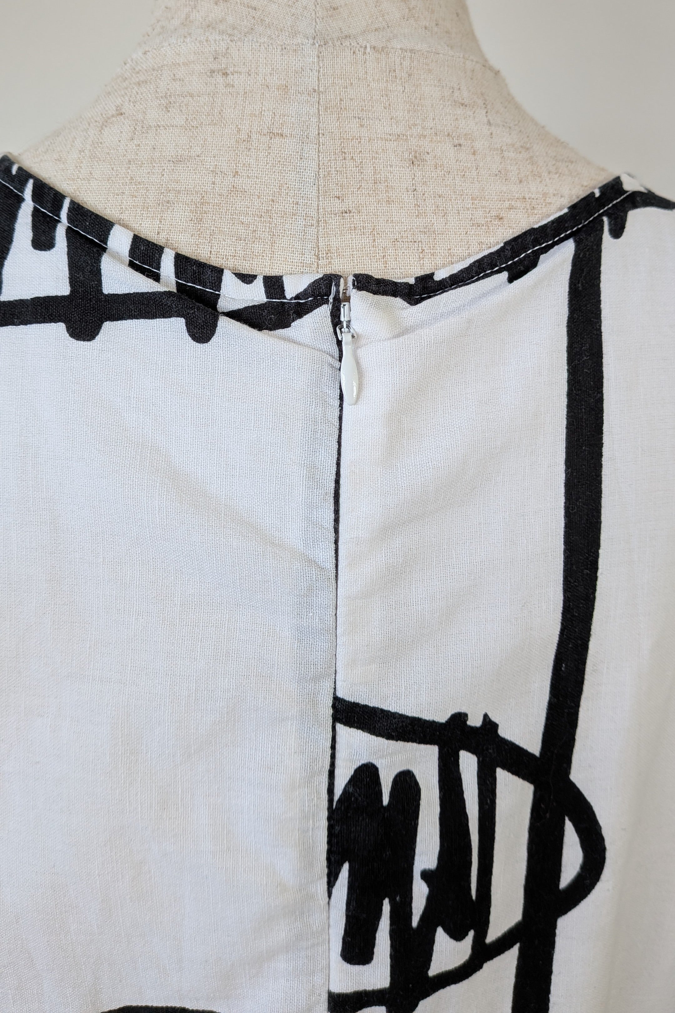 Orientique Black White Arty Linen Cotton Dress Size 10