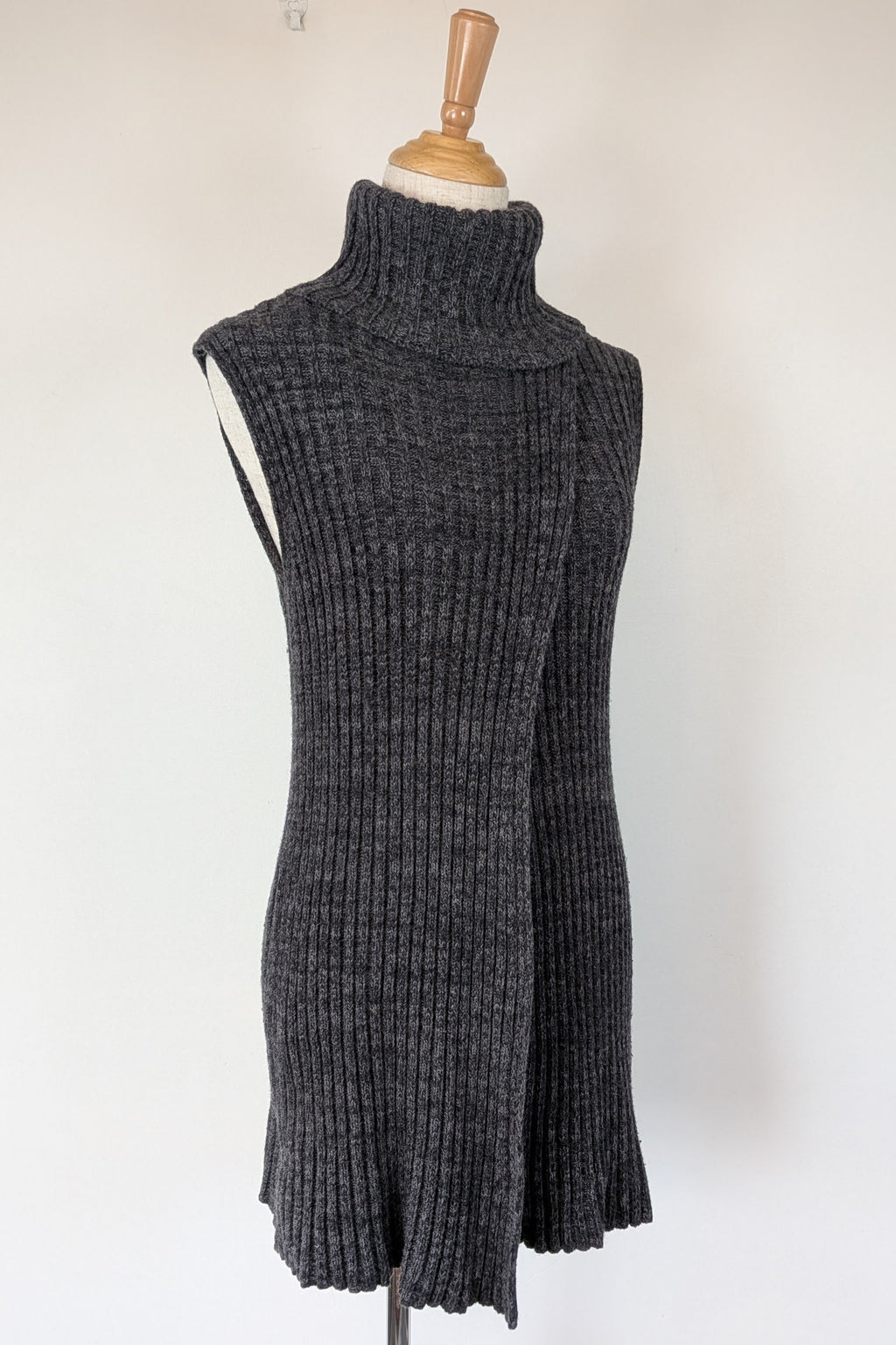 Country Road Grey Wool Cashmere Blend Rib Knit Sleeveless Turtleneck Jumper Size XS