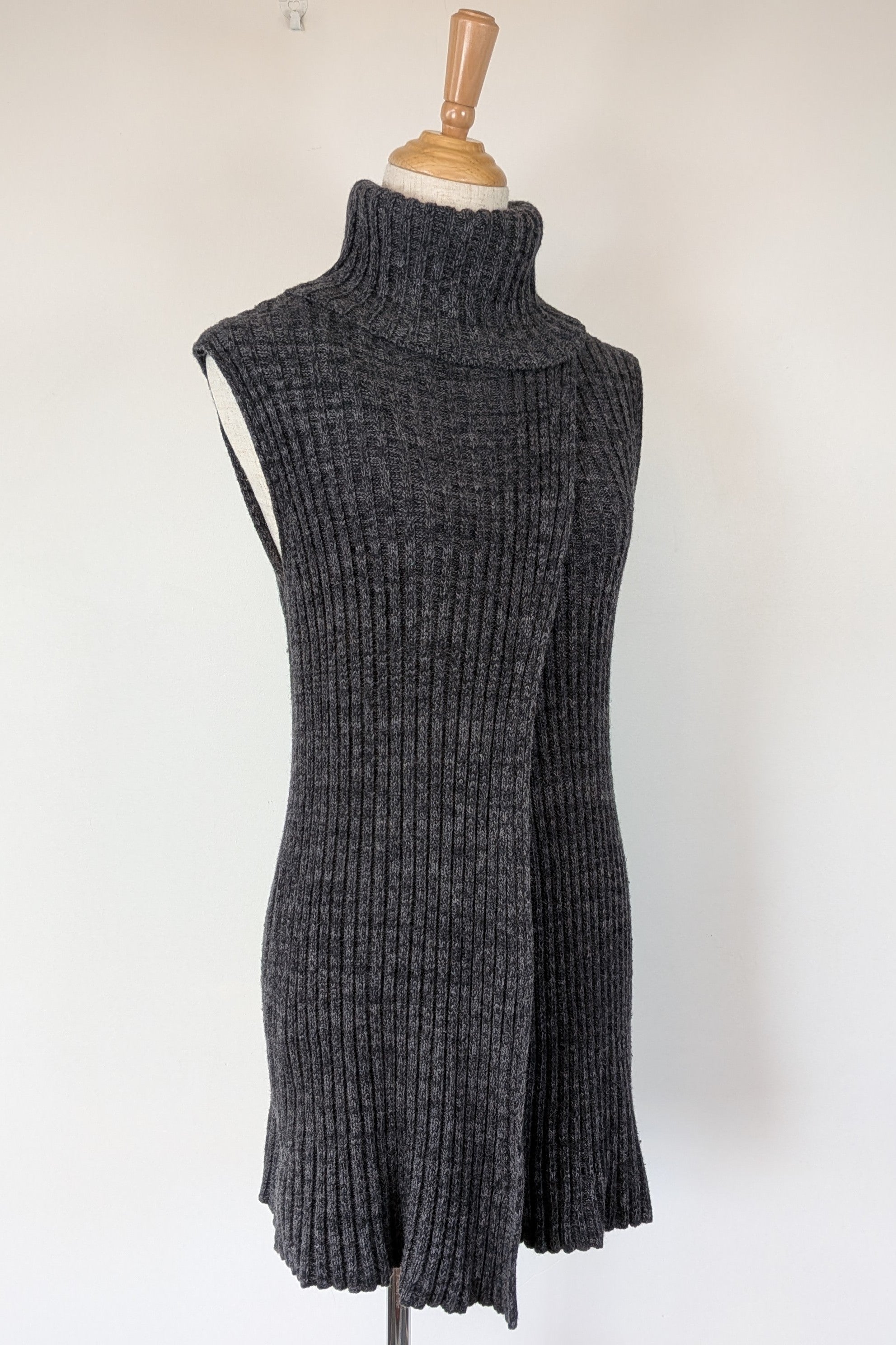 Country Road Grey Wool Cashmere Blend Rib Knit Sleeveless Turtleneck Jumper Size XS