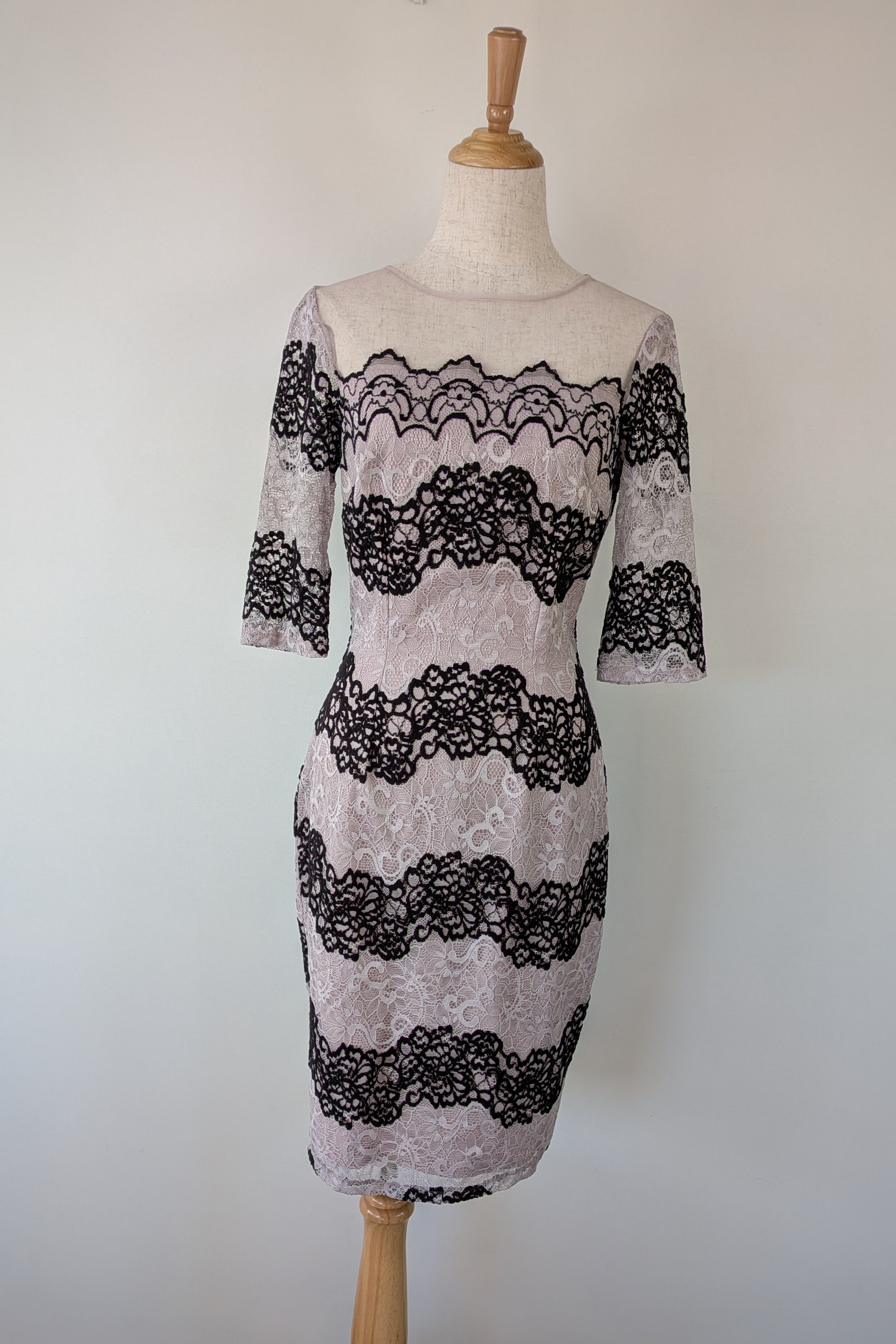 Little Mistress Black & Lilac Lace Bodycon Dress Size 8 Brand New With Tags