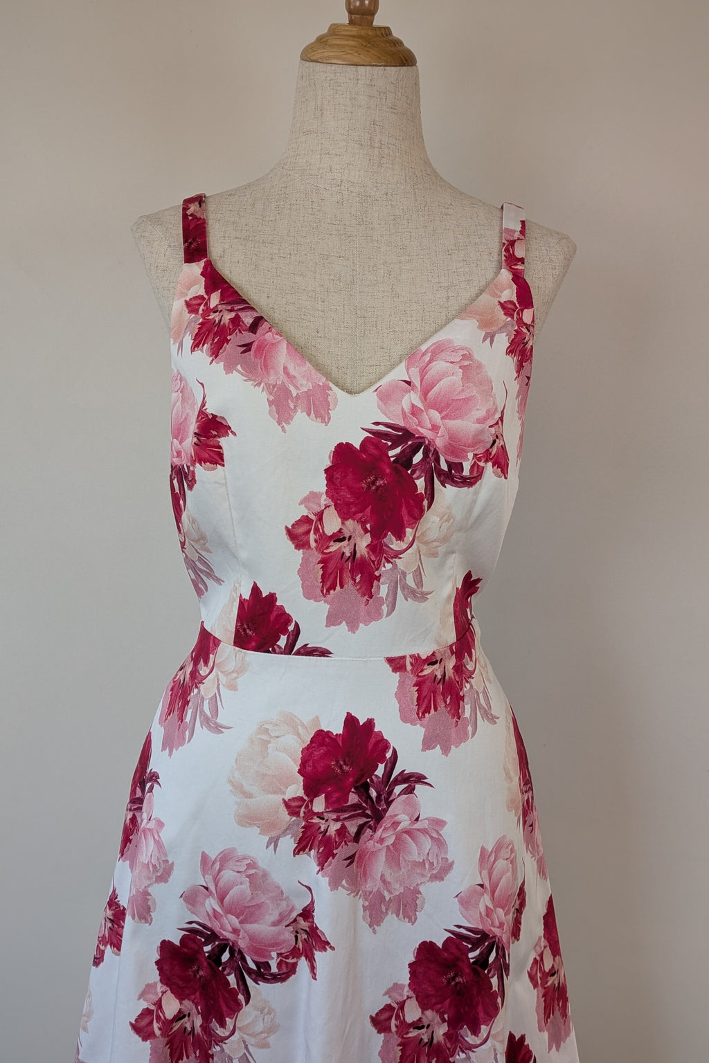 Portmans White & Pink Floral Fit and Flare Dress Size 10