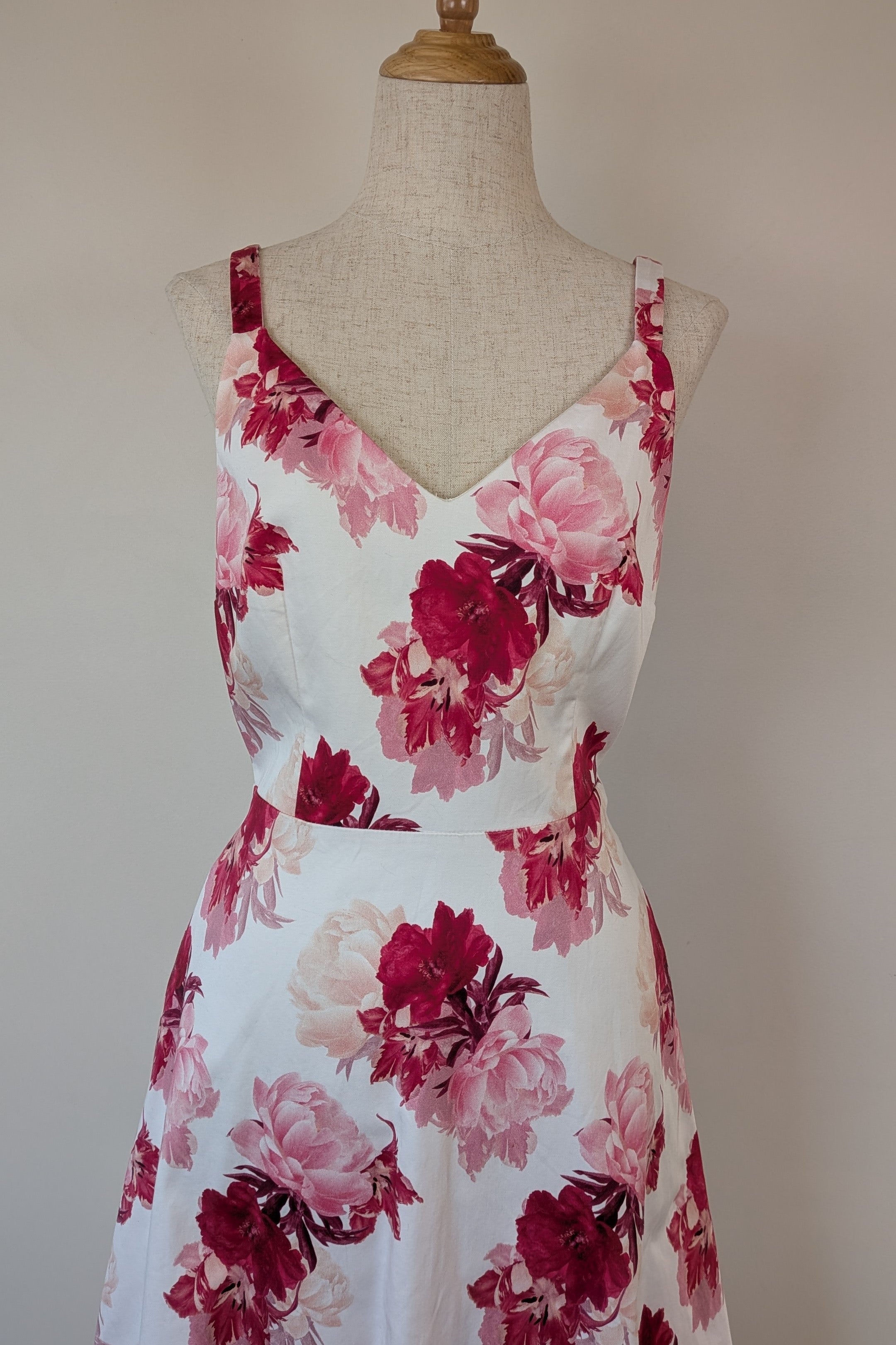 Portmans White & Pink Floral Fit and Flare Dress Size 10