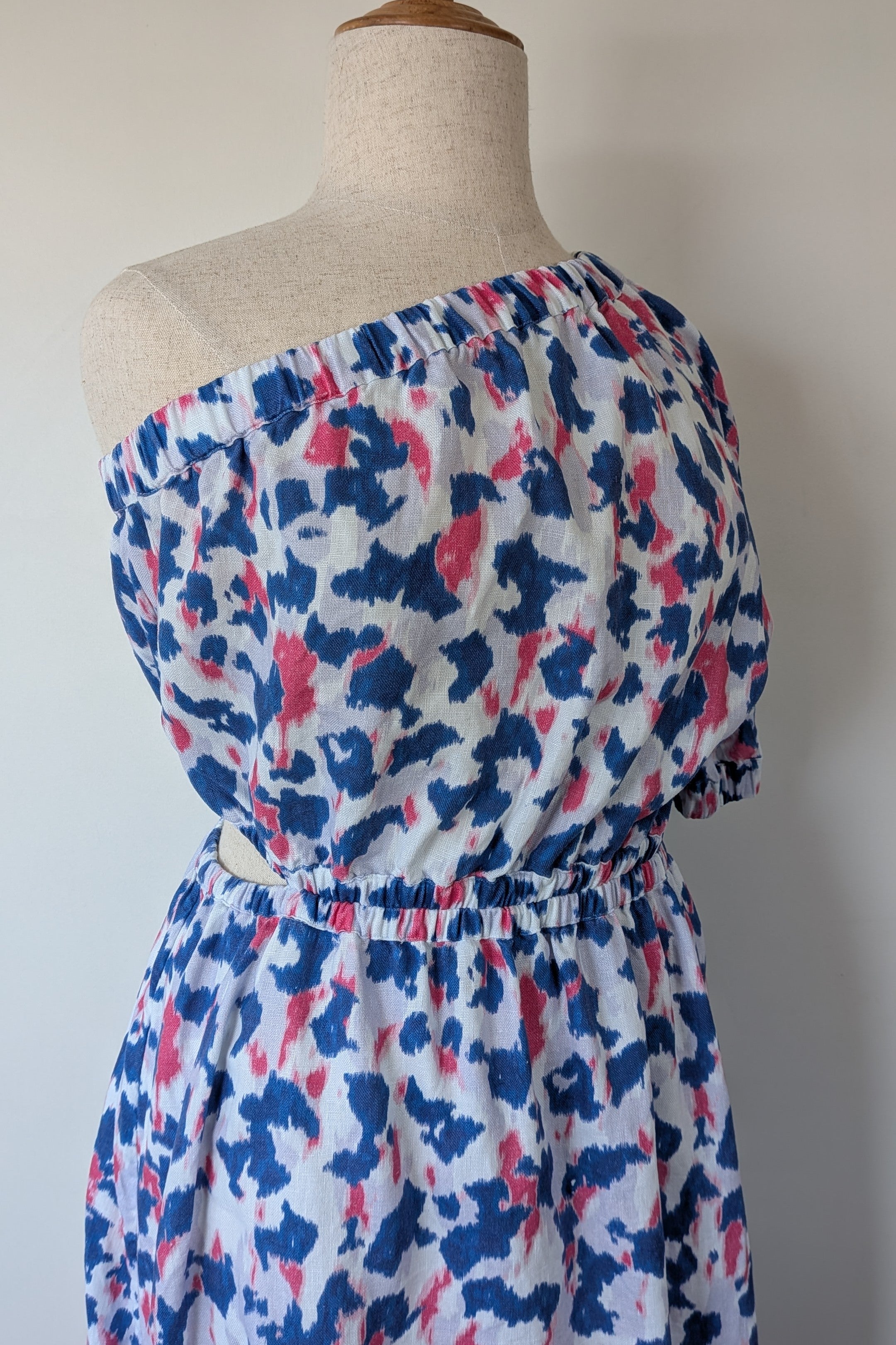 Witchery Linen One Shoulder Watercolour Print Midi Dress with Cut Out Size 16