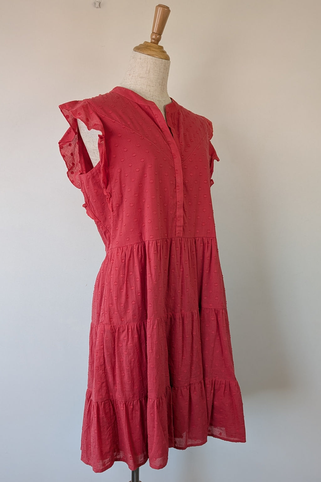 French Connection Geranium Polka Dot 100% Cotton Flutter Sleeve Dress Size 8