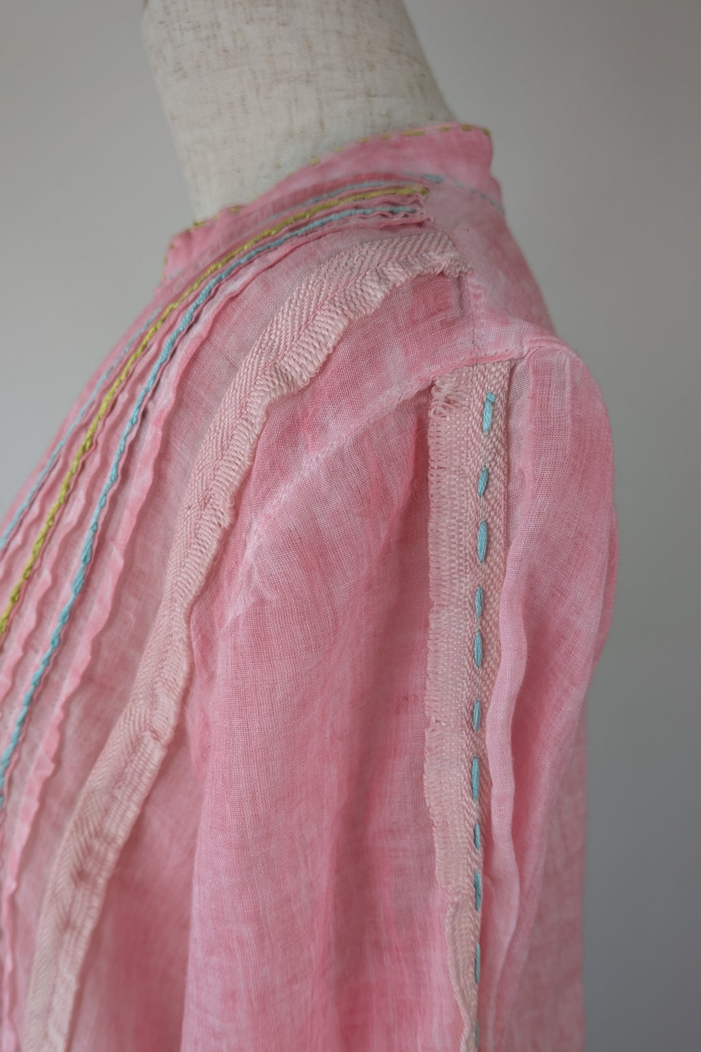 Nemuki Pink Embroidered 100% Cotton Gauze Kurta Tunic Size M