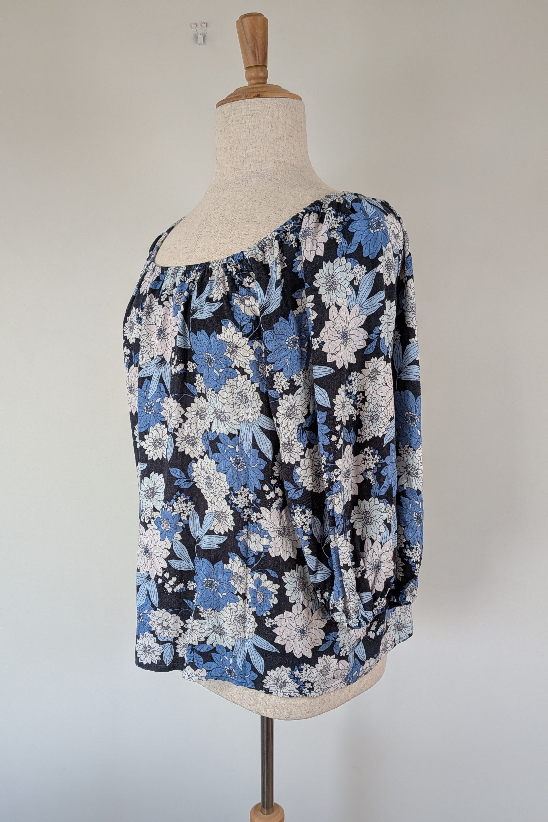 Grae Linen Retro Blue Floral Linen Blend Top Size 18 Brand New With Tags RRP $69.95