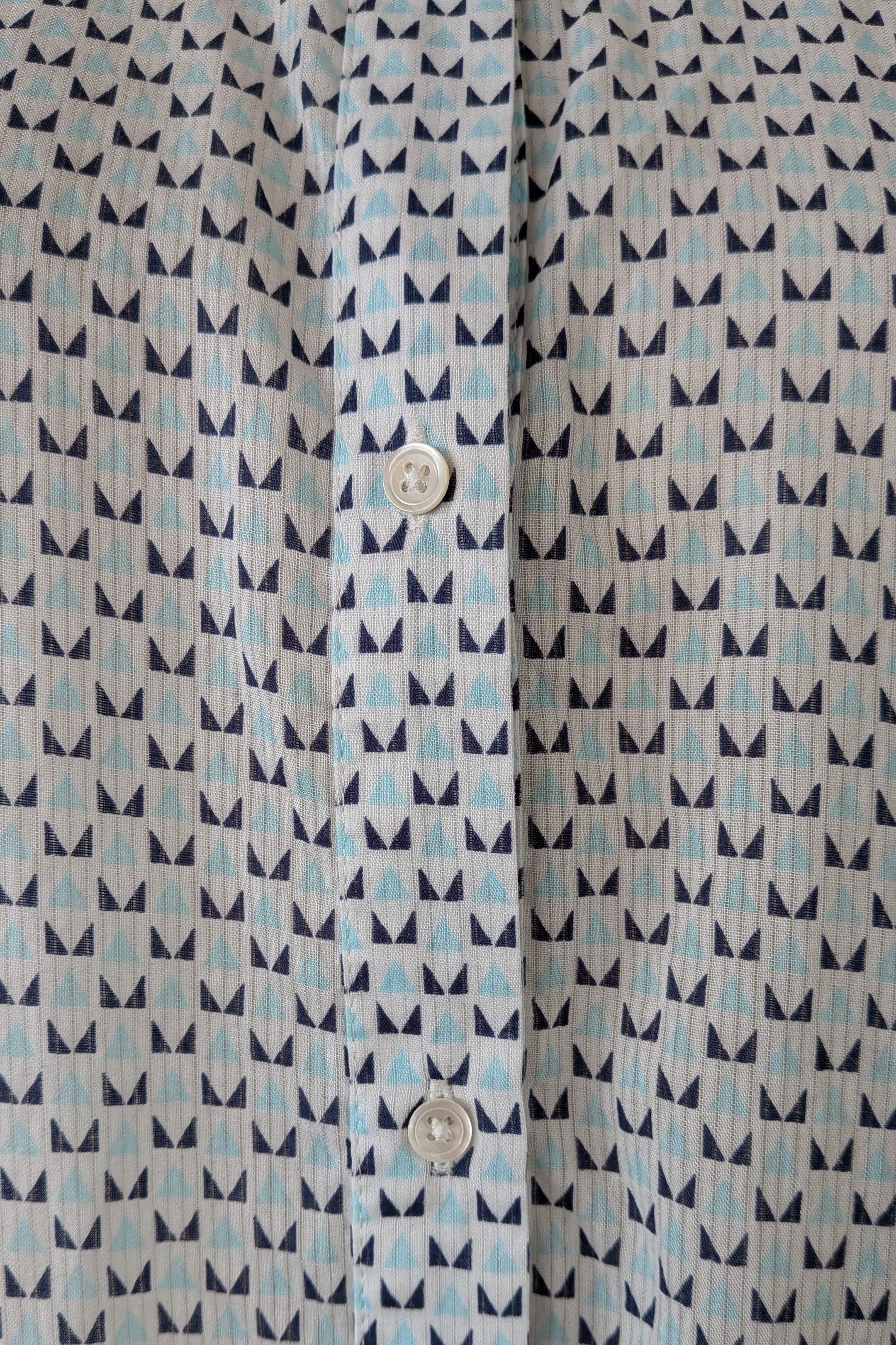 Country Road Blue Geometric Cotton Puff Sleeve Shirt Size S