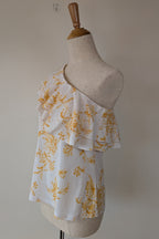 Witchery One Shoulder Ruffle Yellow Floral Top Size XS