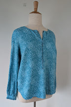 RB Sellars Teal Leopard Print Linen Blend Shirt Size 16