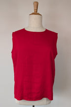 Vintage 90s Motto Red Sleeveless 100% Linen Shirt Size 16