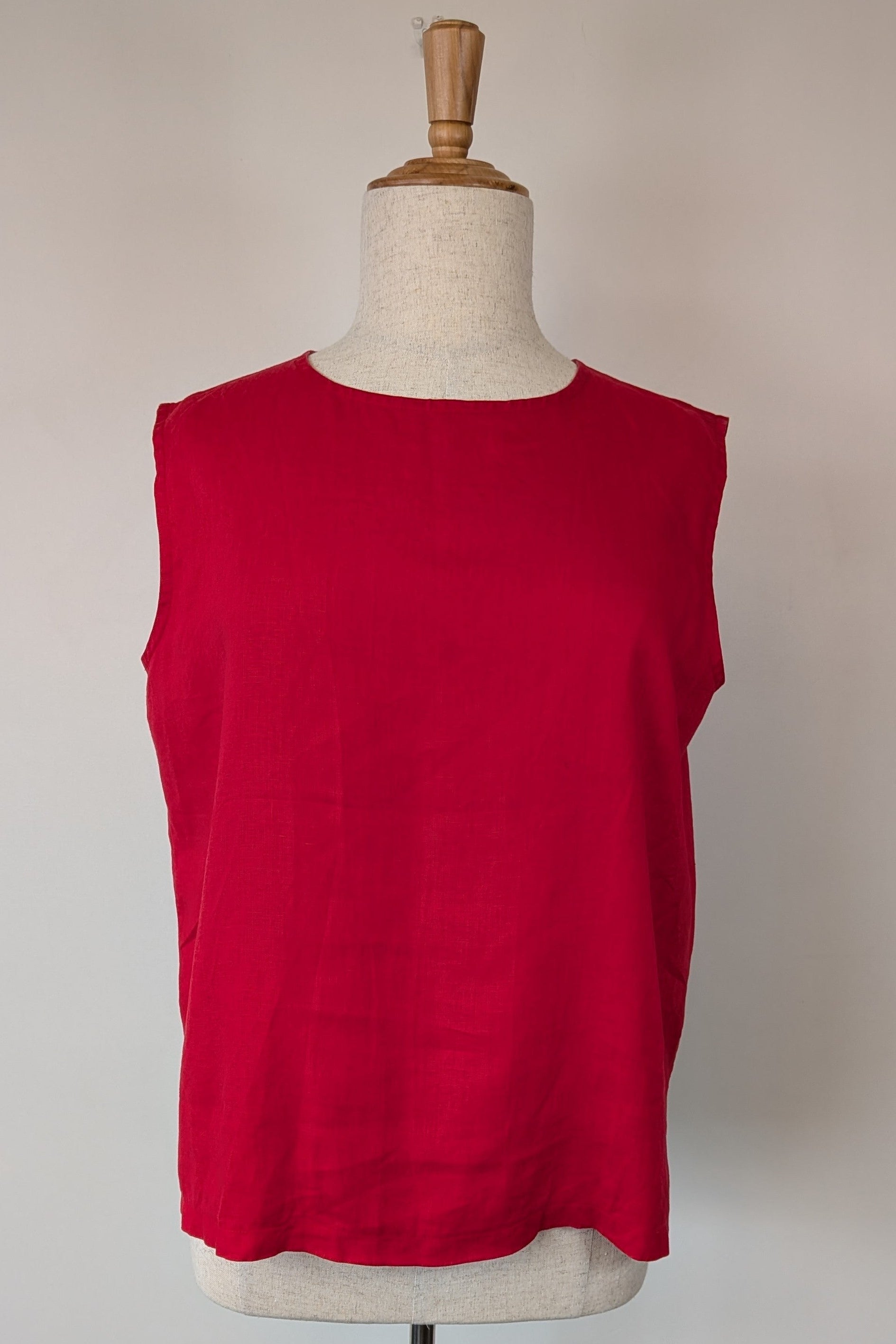 Vintage 90s Motto Red Sleeveless 100% Linen Shirt Size 16