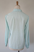 Vintage 70s Robert Lin International Blue Embroidered Blouse Size 10
