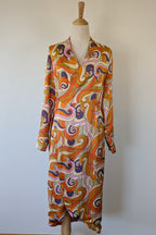 Never Fully Dressed Retro Groove Orange Wrap Midi Dress Size S