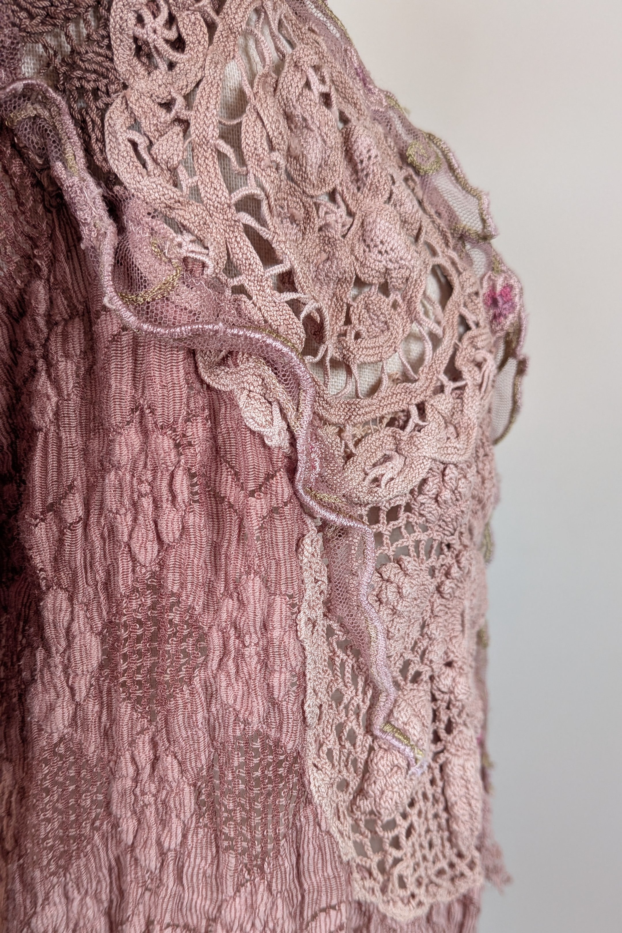 Lace Palace Antique Lace Crochet Pink Fairycore Tunic Top Size S/M