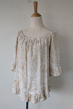 W Lane Linen Blend Beige & White Paisley Print Top Size 10