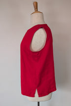Vintage 90s Motto Red Sleeveless 100% Linen Shirt Size 16