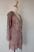 Lace Palace Antique Lace Crochet Pink Fairycore Tunic Top Size S/M