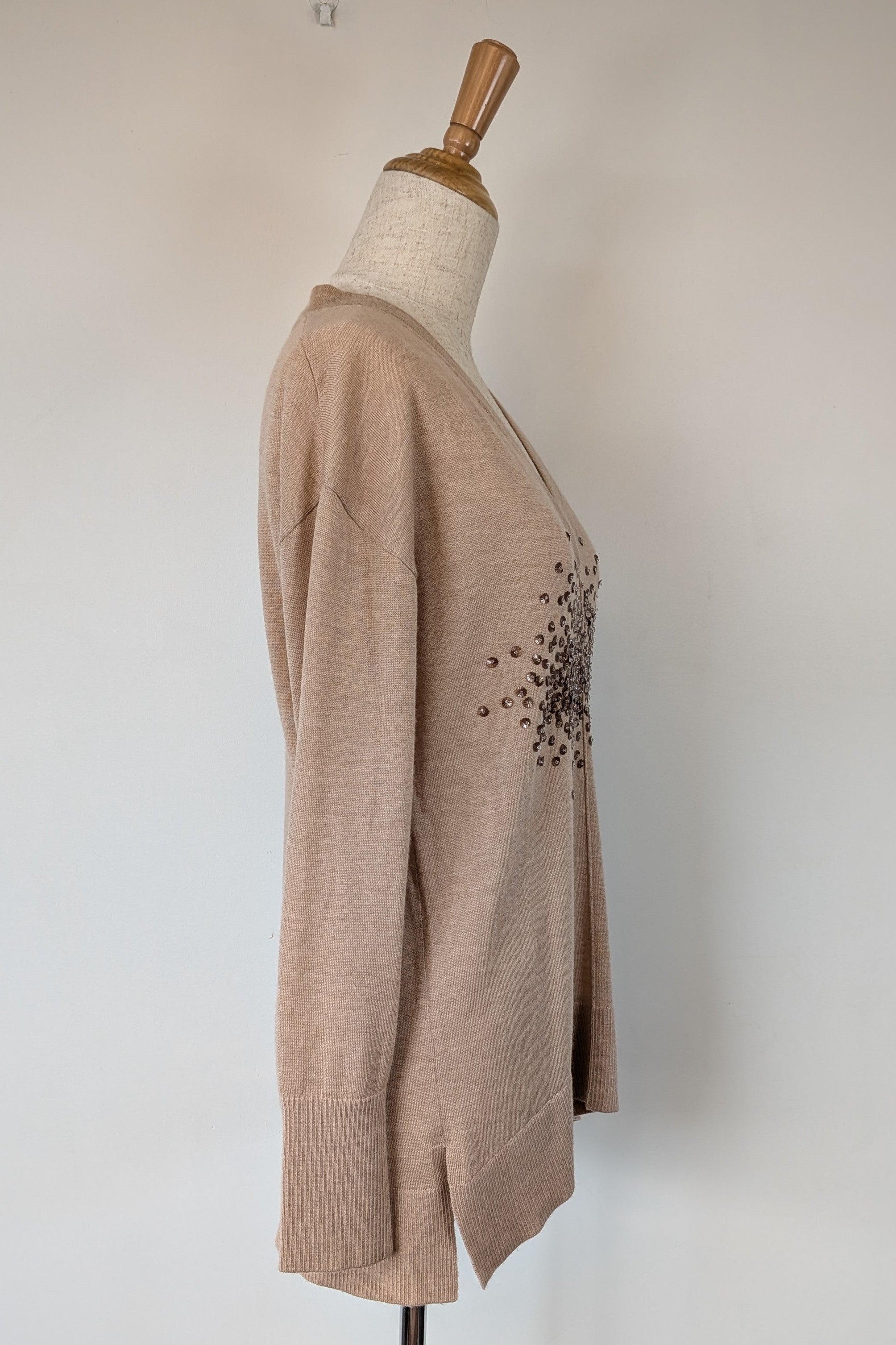 Witchery 100% Merino Wool Champagne Sequin Bead Detail Jumper Size XS