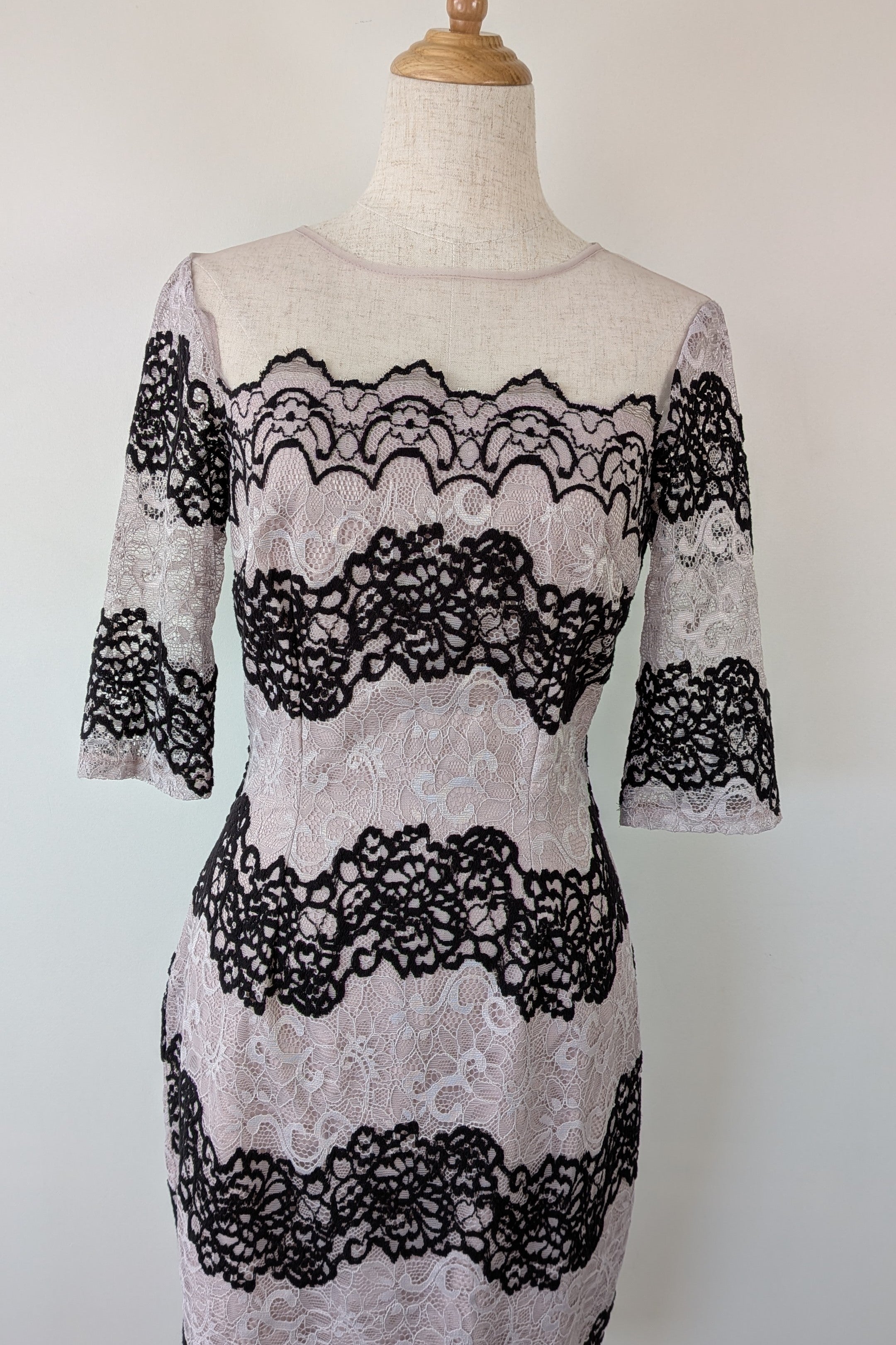 Little Mistress Black & Lilac Lace Bodycon Dress Size 8 Brand New With Tags