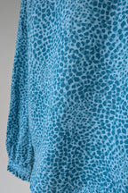 RB Sellars Teal Leopard Print Linen Blend Shirt Size 16