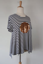 Virtuelle Gold Sequin Spot Stripe Handkerchief Hem Top Size XS
