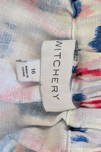 Witchery Linen One Shoulder Watercolour Print Midi Dress with Cut Out Size 16