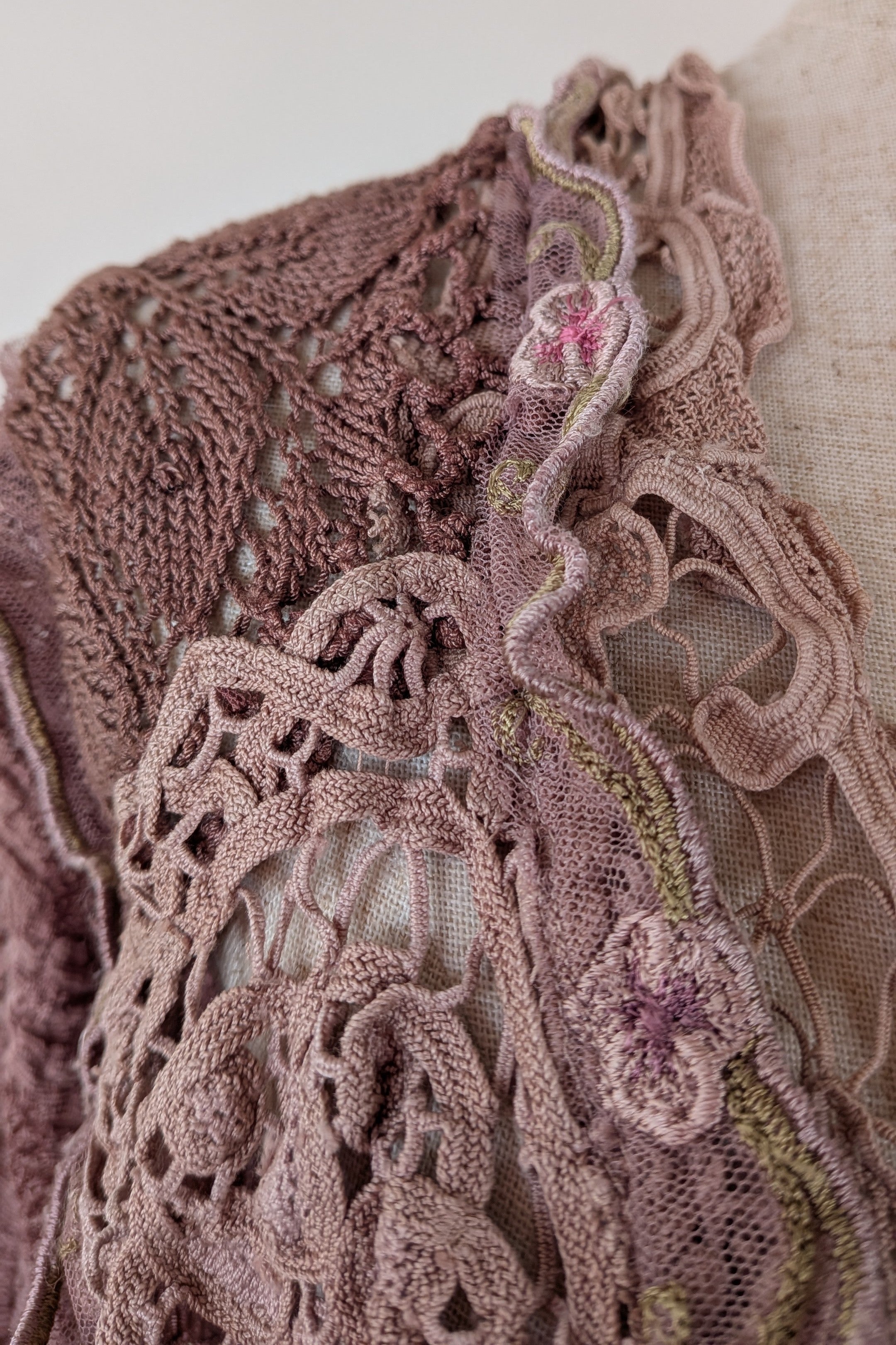 Lace Palace Antique Lace Crochet Pink Fairycore Tunic Top Size S/M