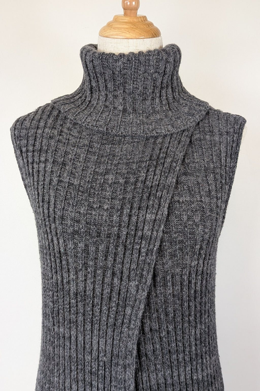 Country Road Grey Wool Cashmere Blend Rib Knit Sleeveless Turtleneck Jumper Size XS