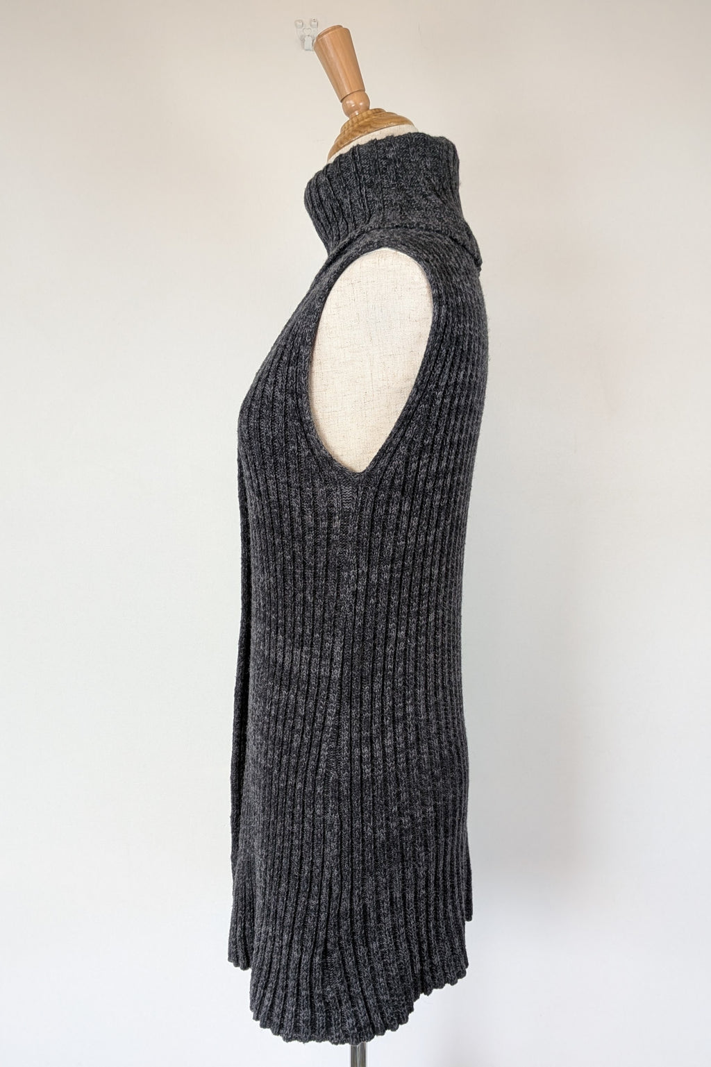 Country Road Grey Wool Cashmere Blend Rib Knit Sleeveless Turtleneck Jumper Size XS