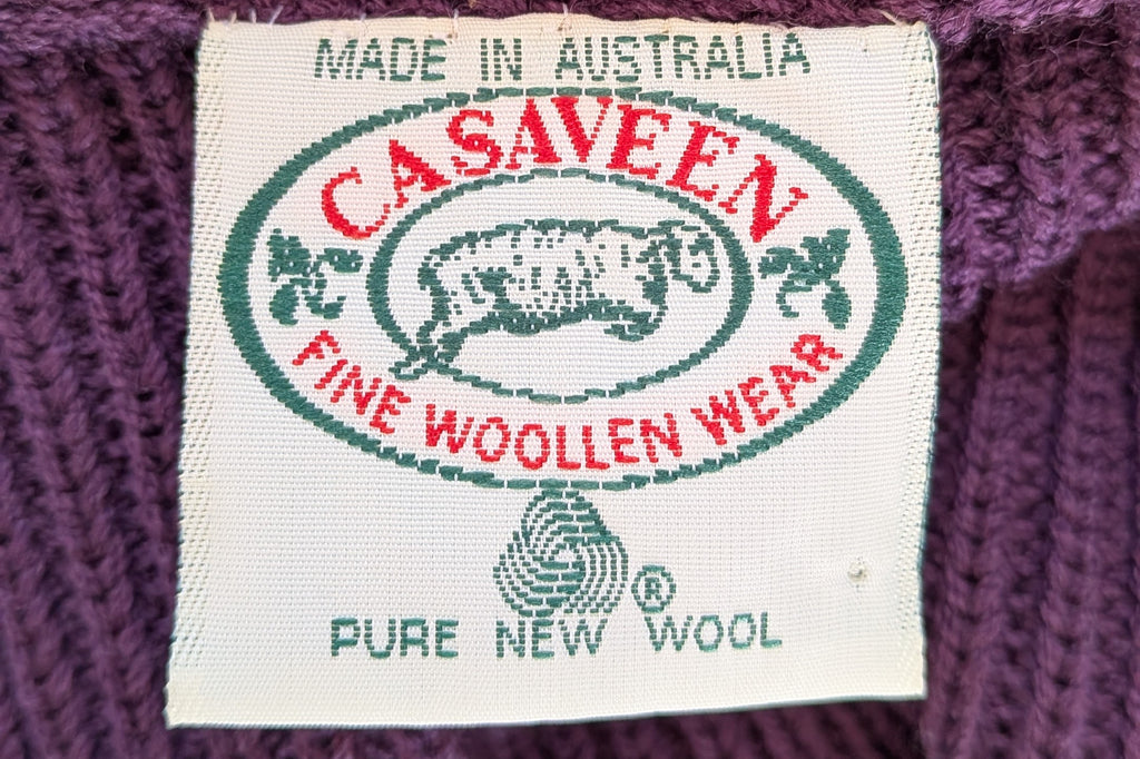 Vintage 80s Casaveen Pure New Wool Purple Cardigan (Made in Tasmania) Size 14