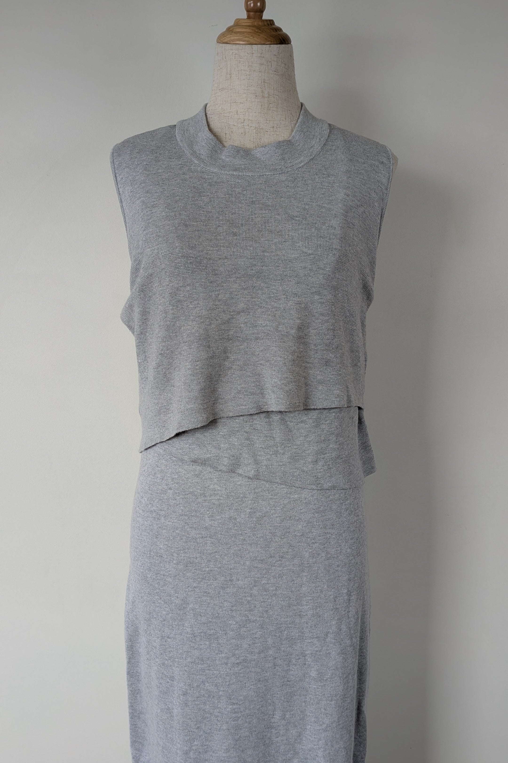 Ripe Maternity Silver Marle Layered Knit Nursing Dress Size M