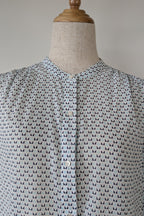 Country Road Blue Geometric Cotton Puff Sleeve Shirt Size S