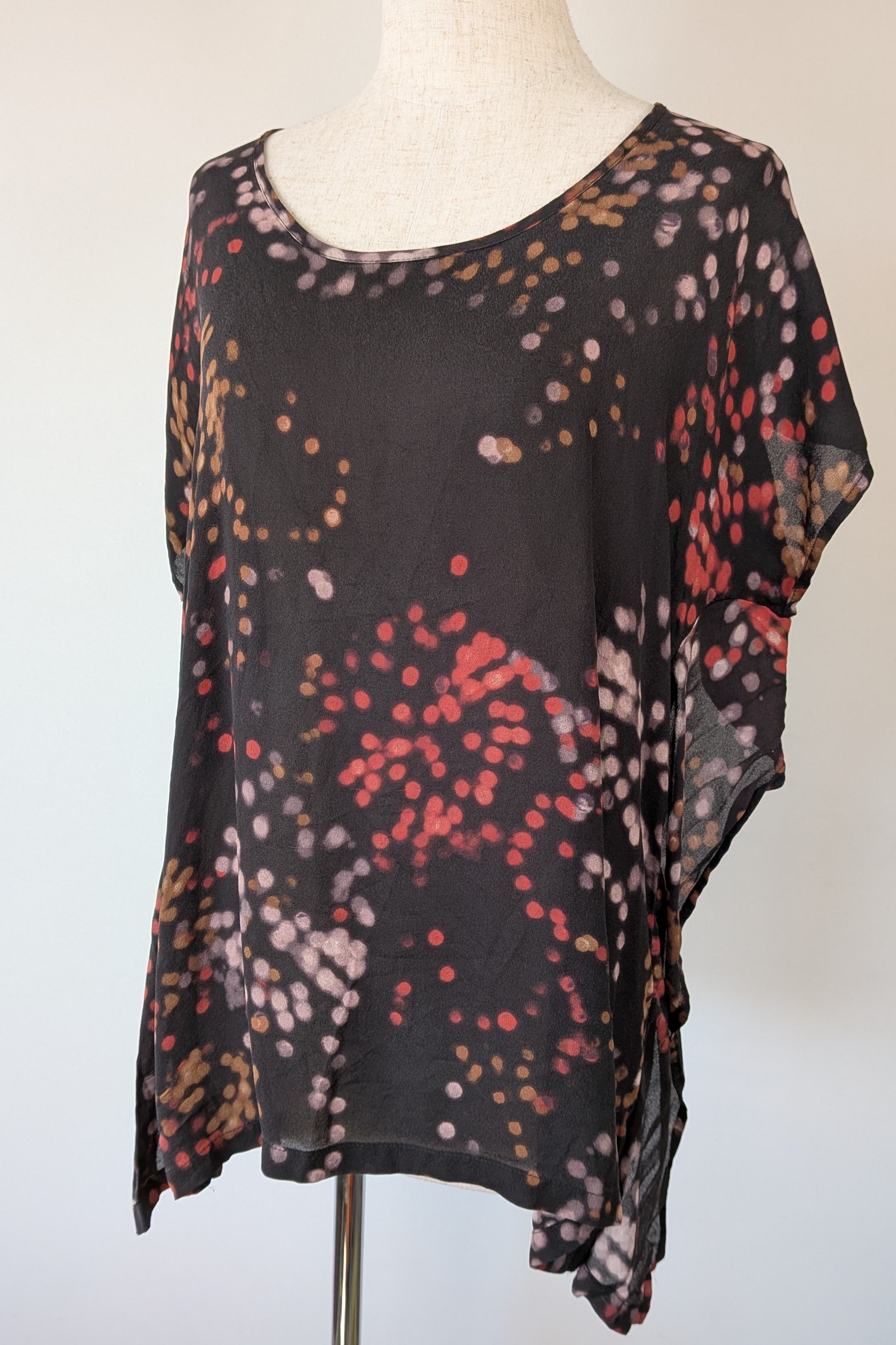 Vintage Y2K Kingan Jones 100% Silk Abstract Dot Top Size 12