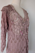 Lace Palace Antique Lace Crochet Pink Fairycore Tunic Top Size S/M
