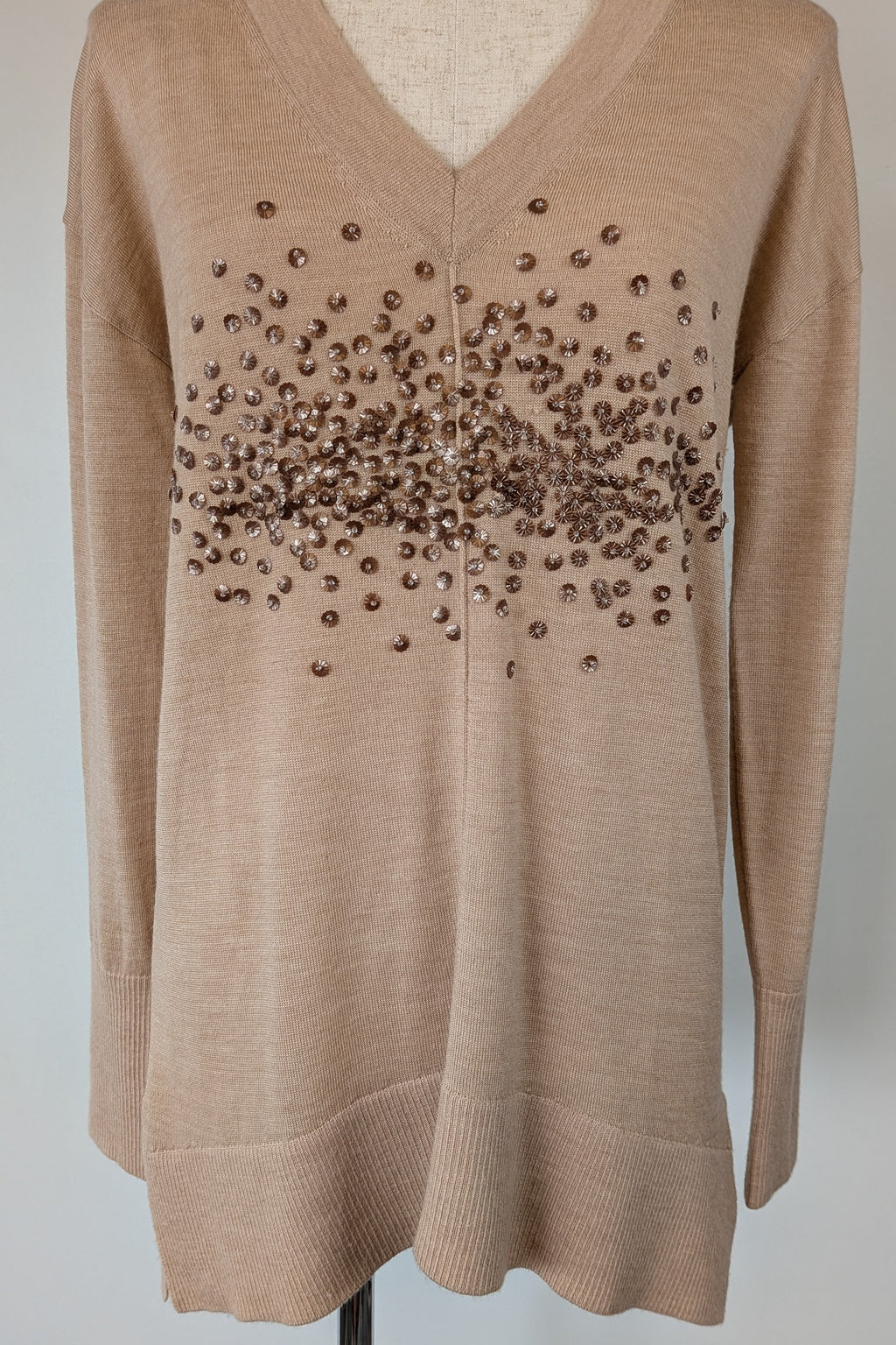 Witchery 100% Merino Wool Champagne Sequin Bead Detail Jumper Size XS