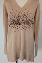 Witchery 100% Merino Wool Champagne Sequin Bead Detail Jumper Size XS
